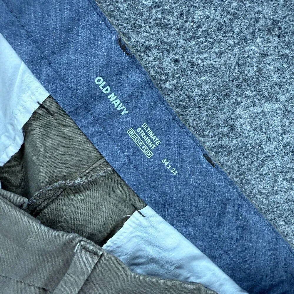 Old Navy Pants Men 34*34 Brown Mid Rise Chino Flaat Front Straight Pockets
